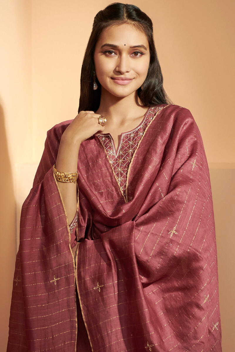Maroon Handcrafted Chanderi Dupatta