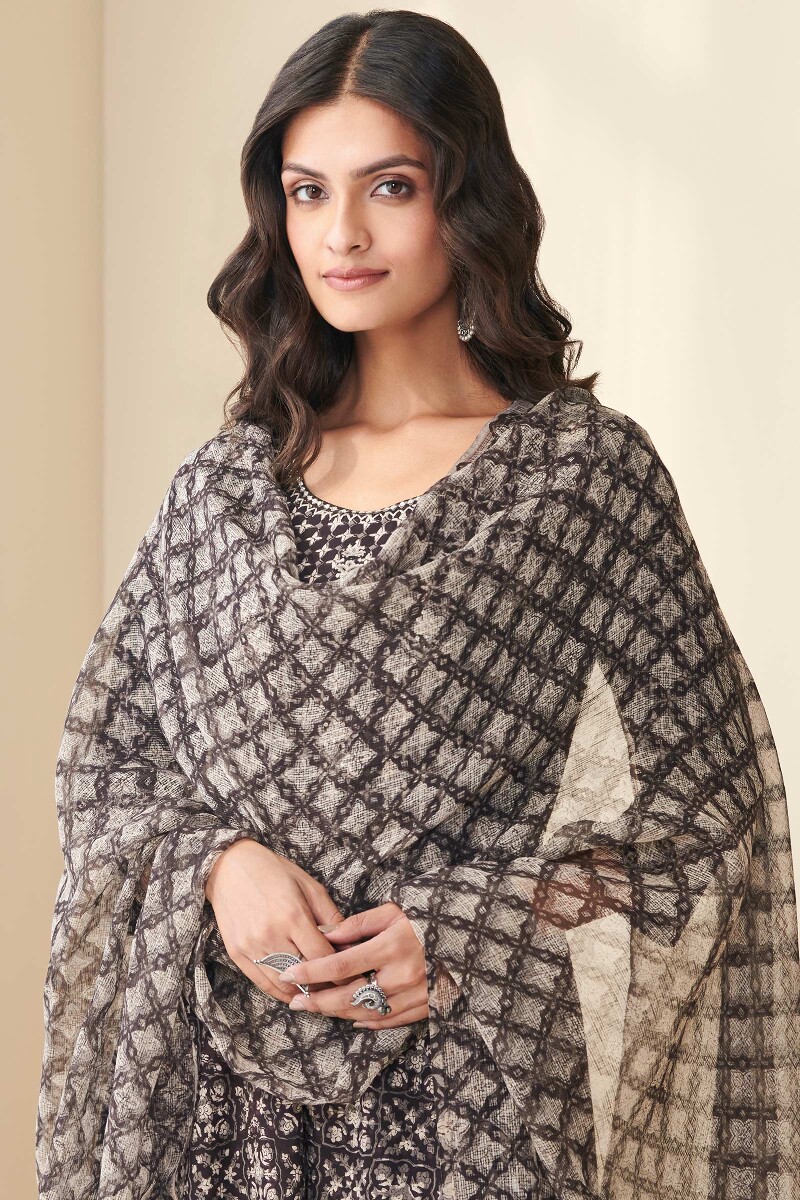 Black Hand Block Printed Kota Dupatta