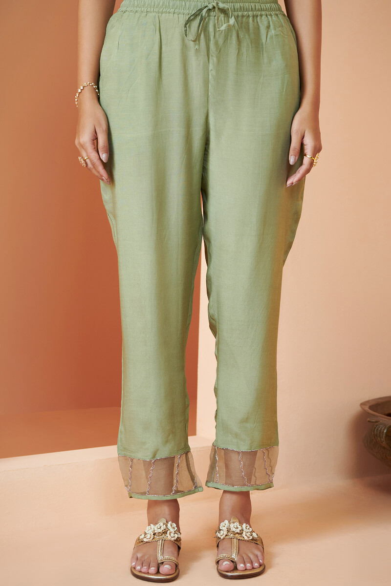 Green Handcrafted Modal Narrow Pants