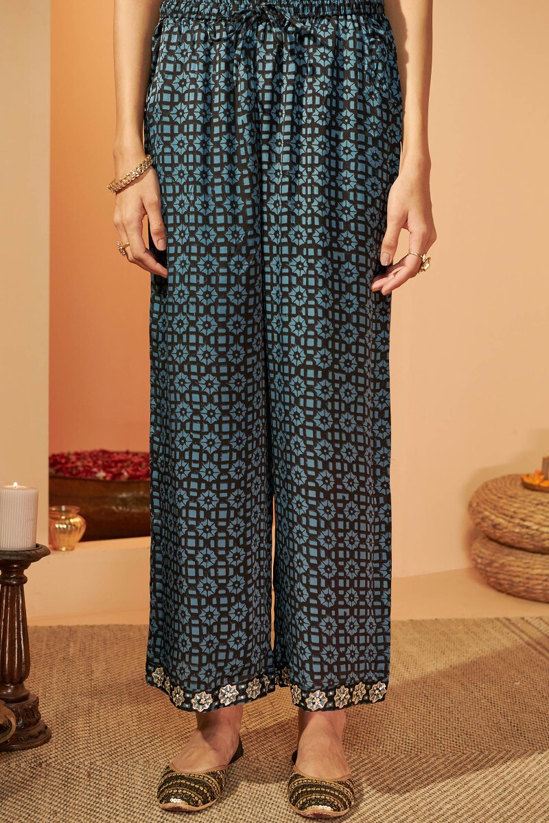 Indigo Hand Block Printed Modal Farsi