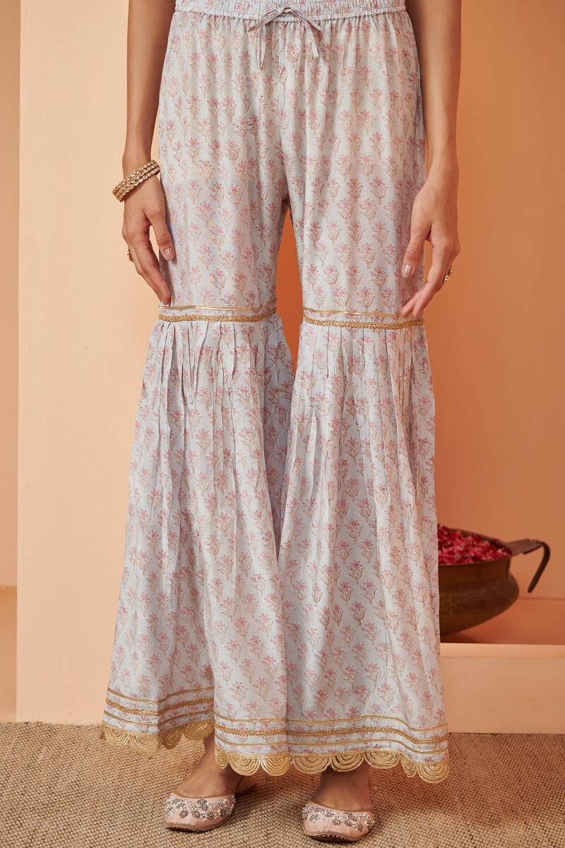 Blue Hand Block Printed Modal Garara
