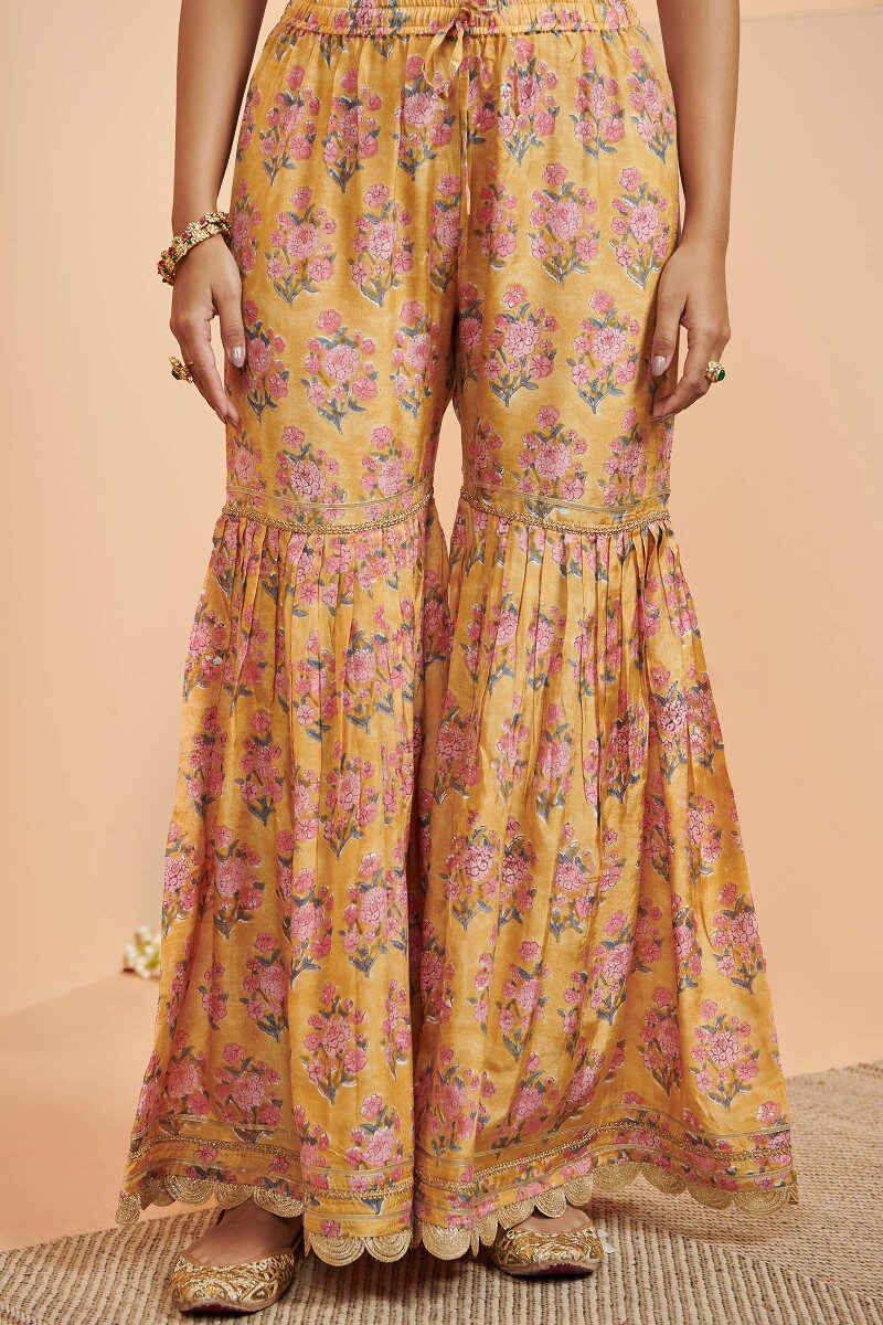 Yellow Hand Block Printed Modal Garara