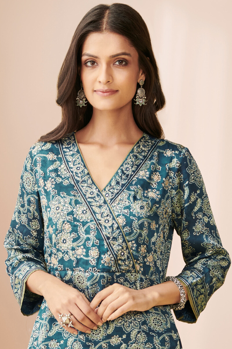 Indigo Hand Block Printed Straight Modal Kurta