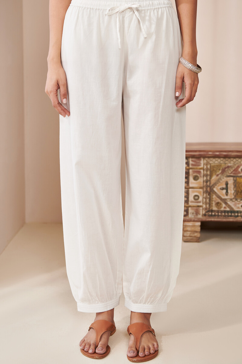 White Handcrafted Cotton Izhaar Pants