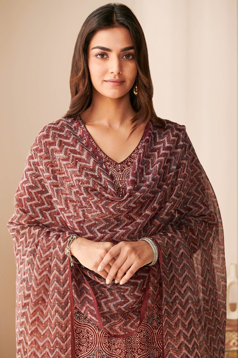 Ajrak Hand Block Printed Kota Dupatta