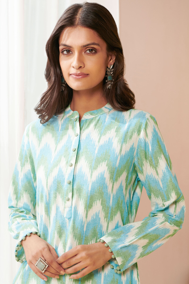 Blue Hand Block Printed Straight Cotton Kurta