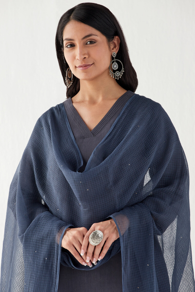 Sage Blue Handcrafted Kota Dupatta