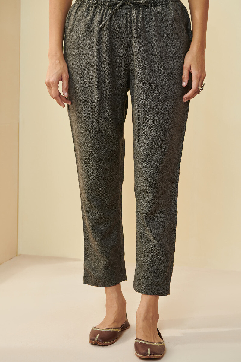 Brown Handcrafted Faux Wool Narrow Pants