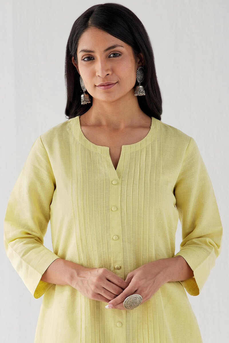 Yellow Handcrafted Straight Cotton Linen Kurta