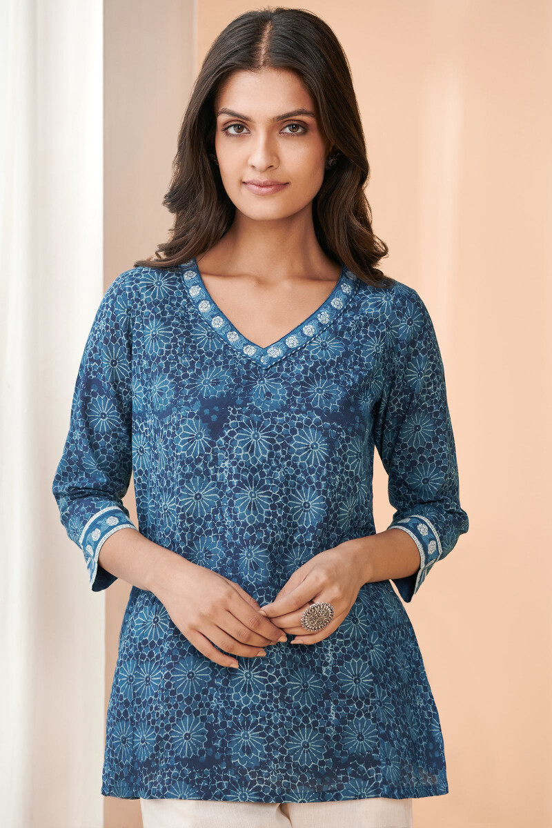 Indigo Hand Block Printed Cotton Top