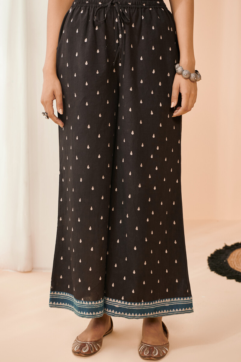 Black Hand Block Printed Cotton Palazzo