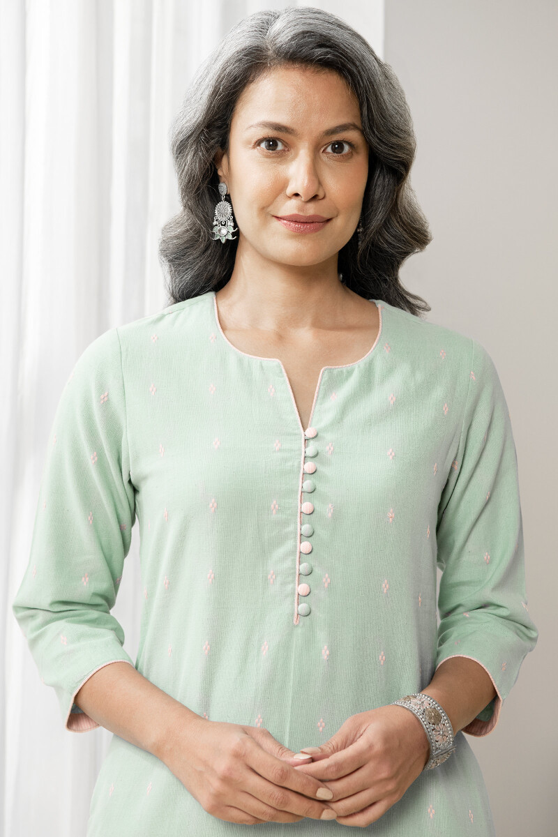 Green Handcrafted Straight Handloom Kurta