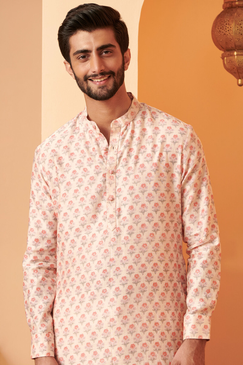 Off-White Hand Block Printed Chanderi Kurta