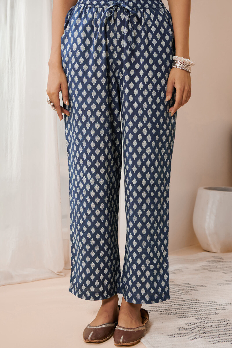 Indigo Hand Block Printed Cotton Farsi