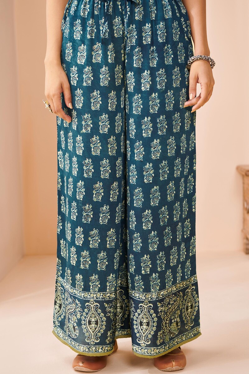 Indigo Hand Block Printed Modal Palazzo