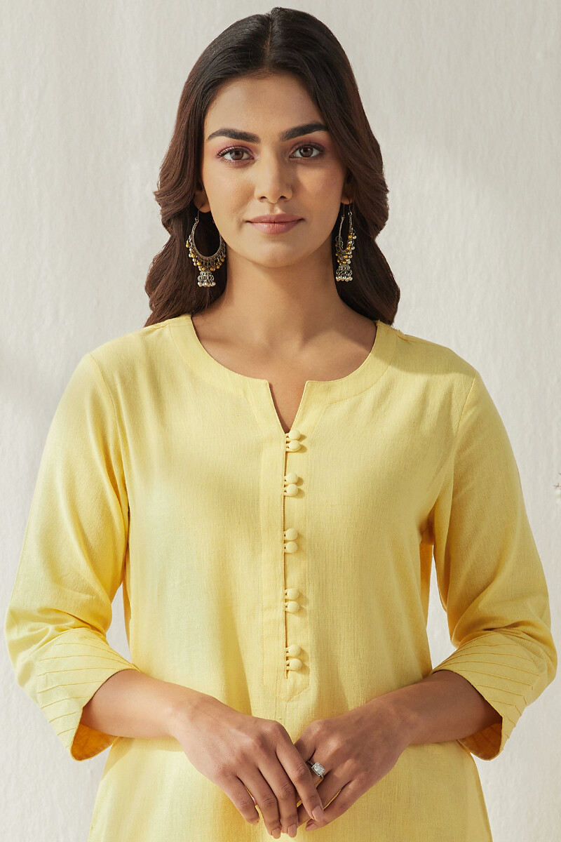 Yellow Handcrafted Straight Cotton Flax Kurta