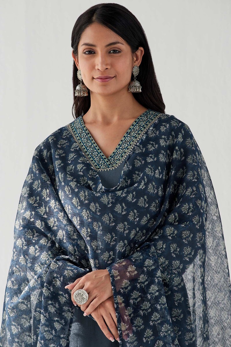 Blue Hand Block Printed Kota Dupatta