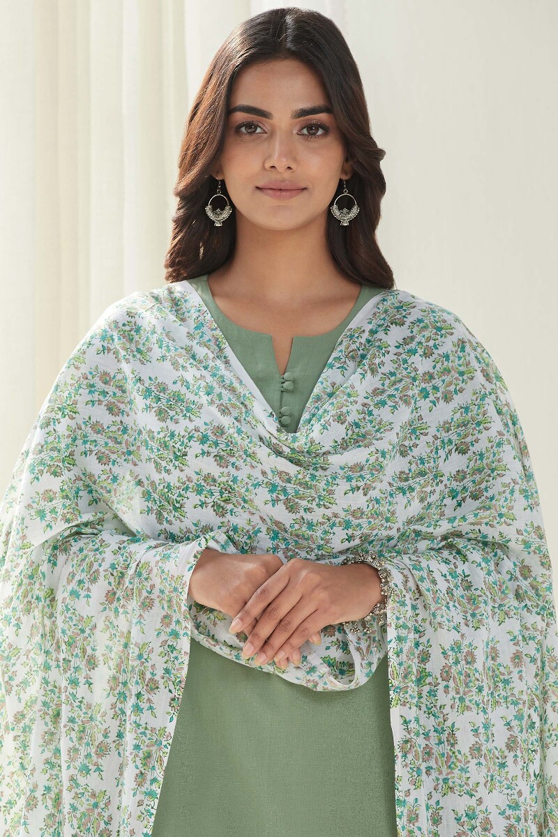 Off-White Hand Block Printed Cotton Mul Dupatta