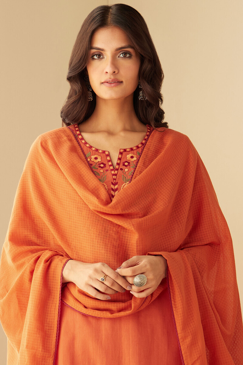 Orange Handcrafted Kota Dupatta