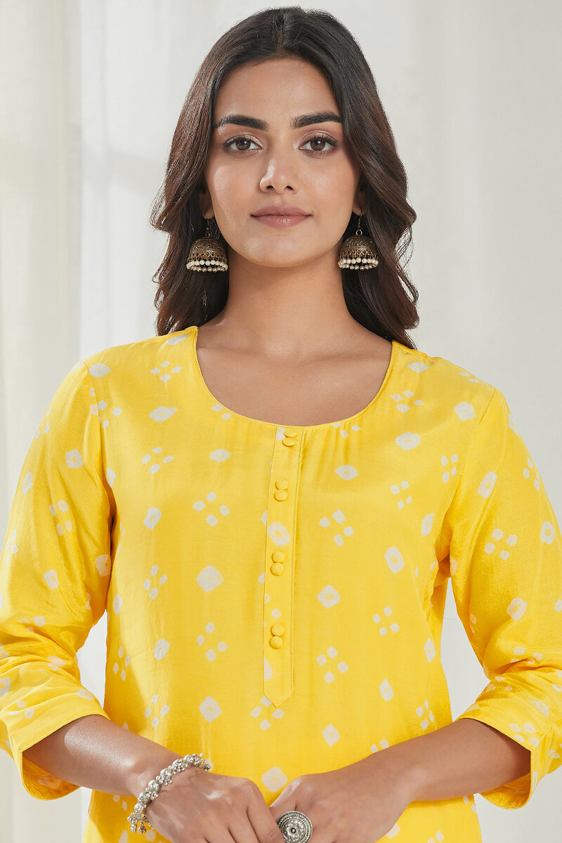 Yellow Printed Straight Modal Kurta