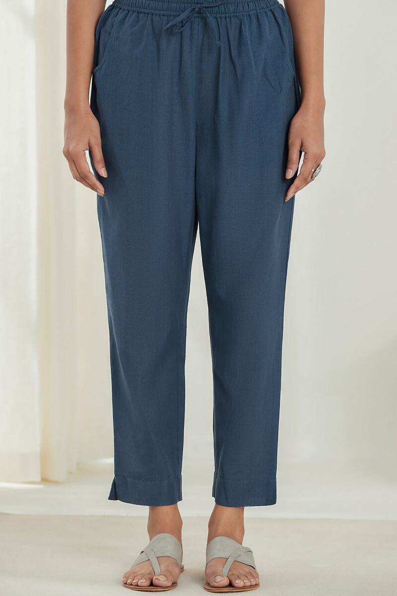 Blue Handcrafted Handloom Narrow Pants