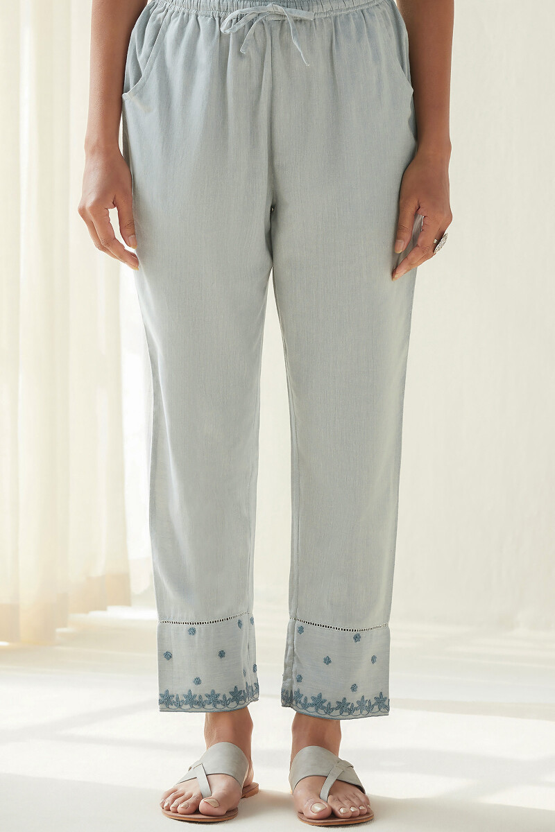 Grey Handcrafted Handloom Narrow Pants