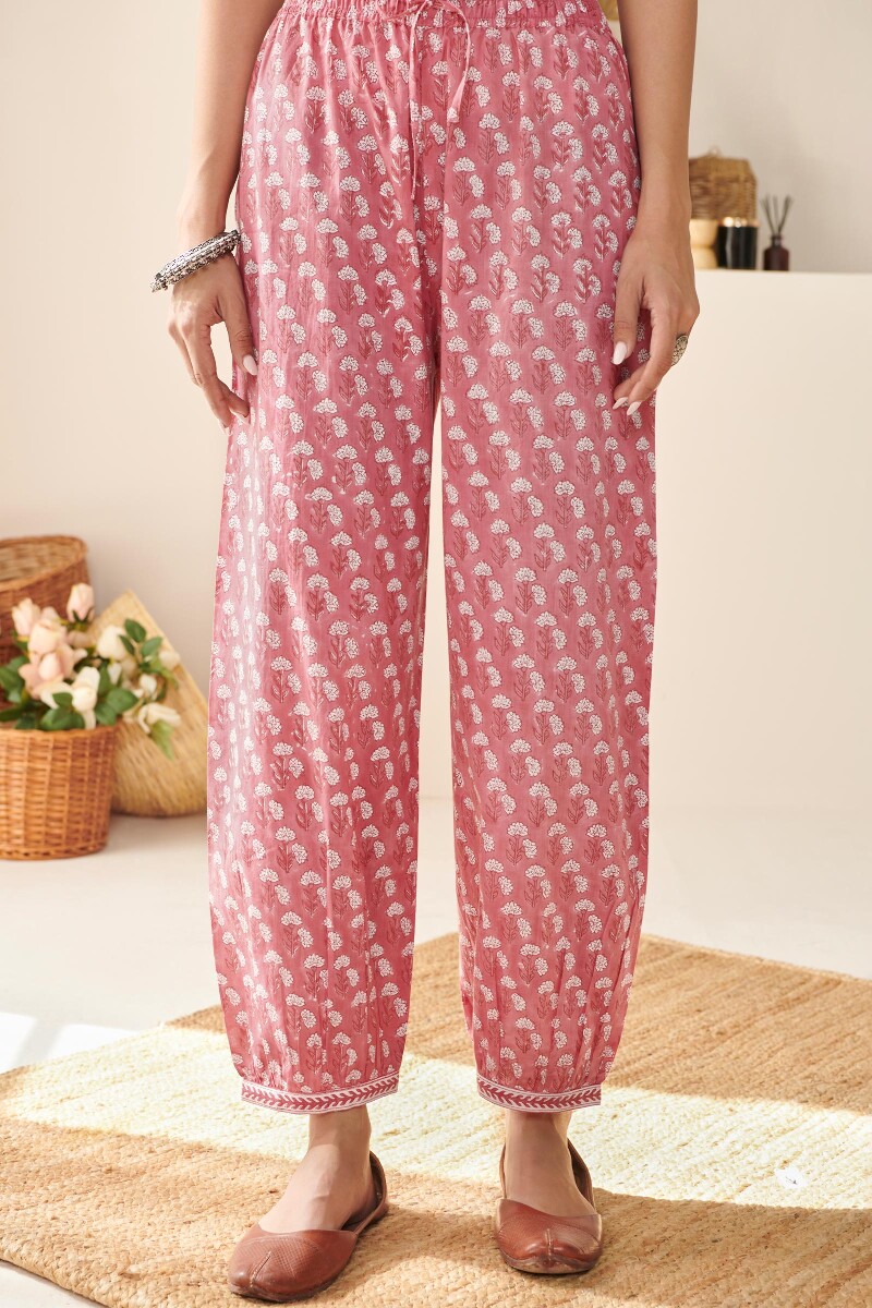 Pink Hand Block Printed Cotton Izhaar Pants