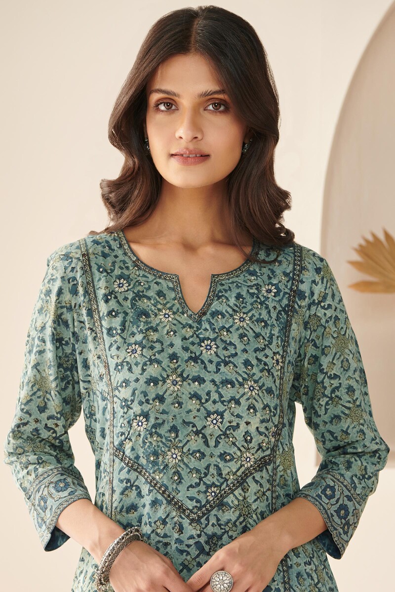 Akola Hand Block Printed Straight Cotton Modal Kurta