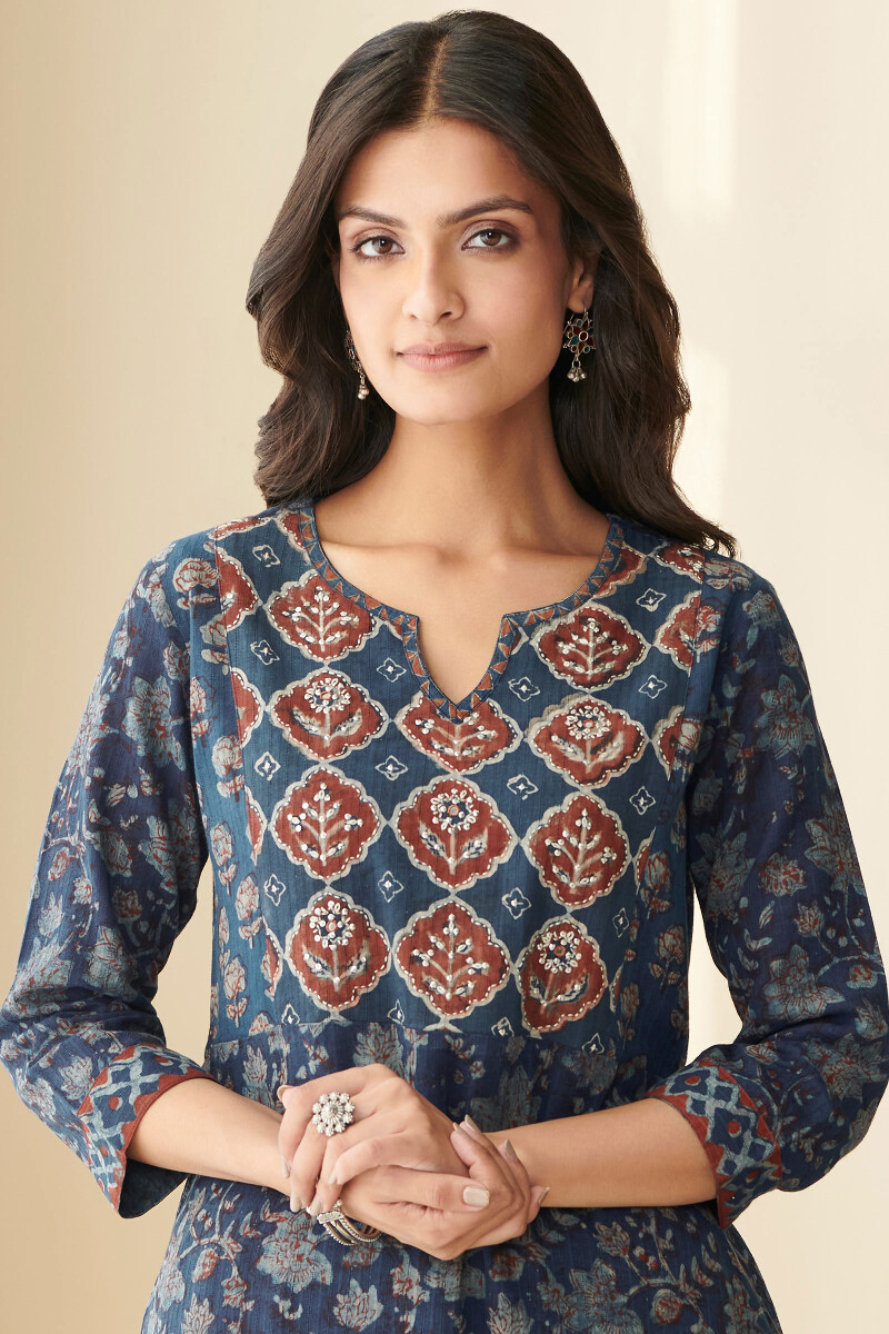 Akola Hand Block Printed Straight Cotton Dobby Kurta