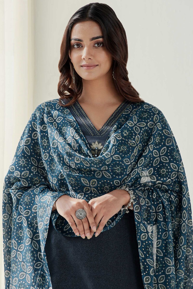 Ajrak Hand Block Printed Cotton Dobby Dupatta