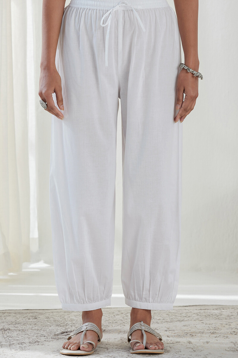 White Handcrafted Cotton Izhaar Pants