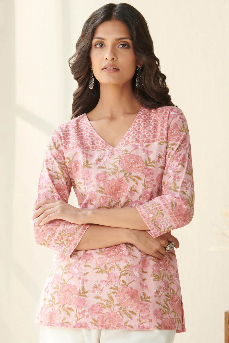 Pink Hand Block Printed Cotton Top