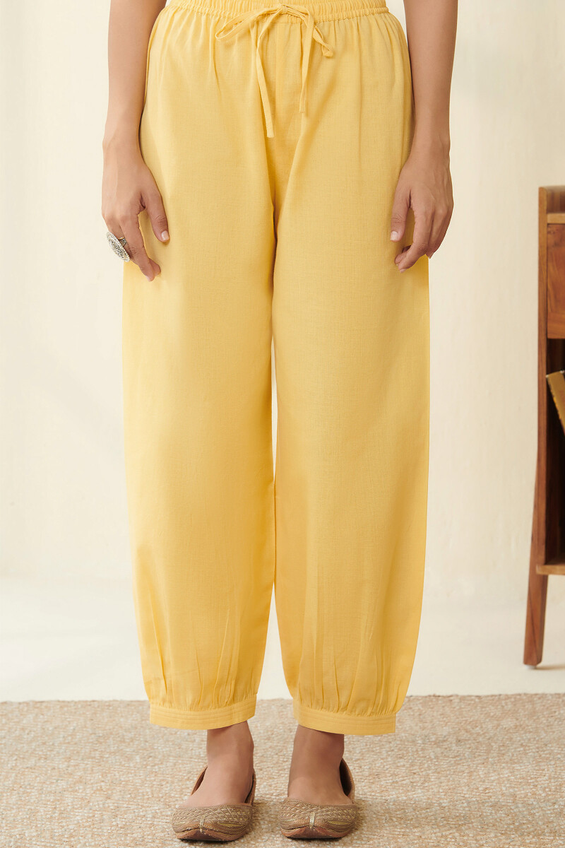 Yellow Handcrafted Handloom Izhaar Pants