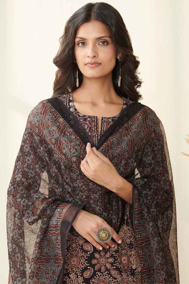 Ajrak Hand Block Printed Kota Dupatta