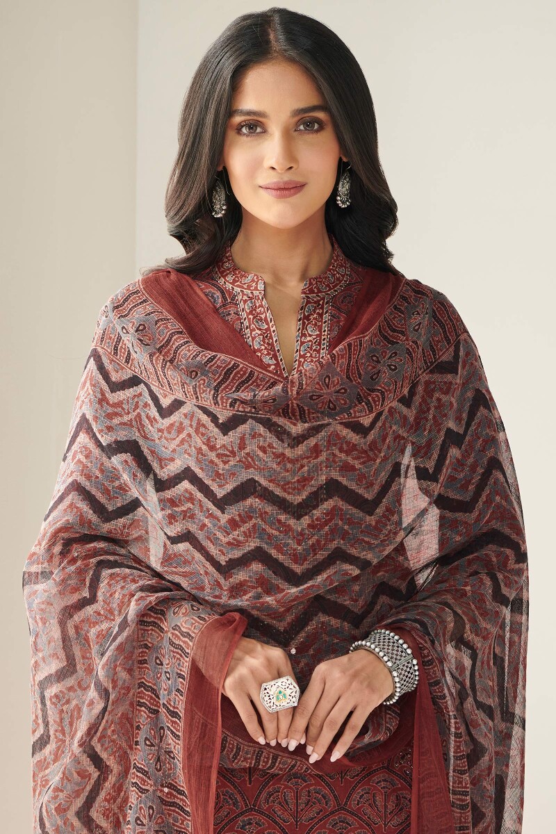 Ajrak Hand Block Printed Kota Dupatta