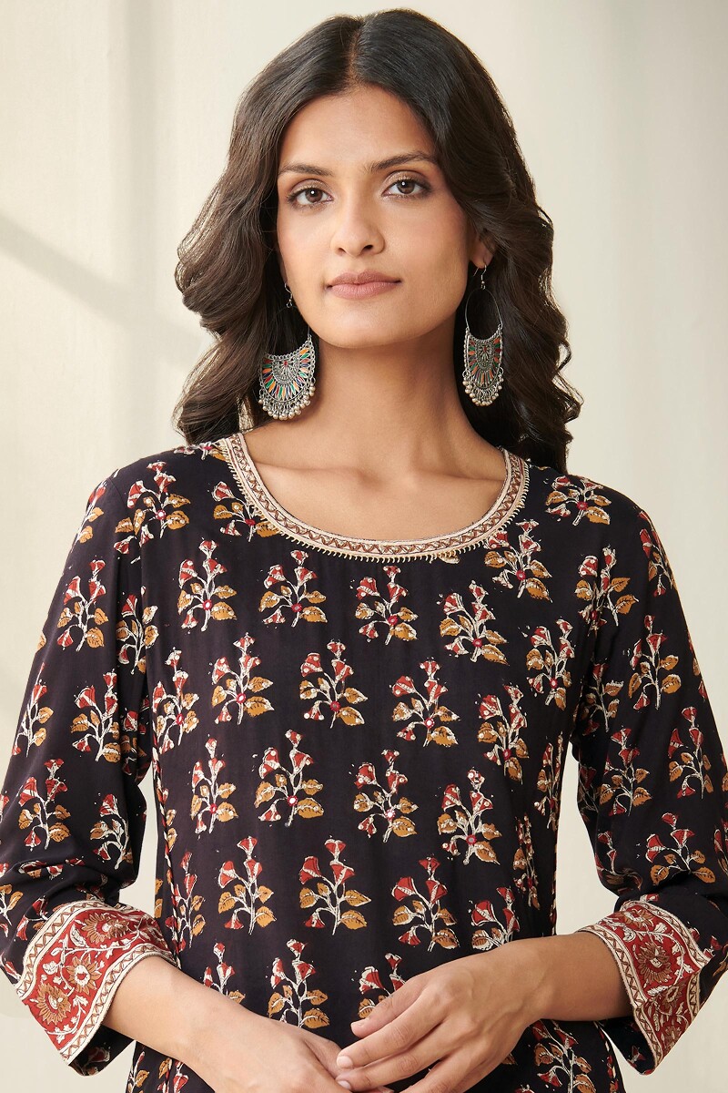 Bagru Hand Block Printed Straight Modal Viscose Kurta