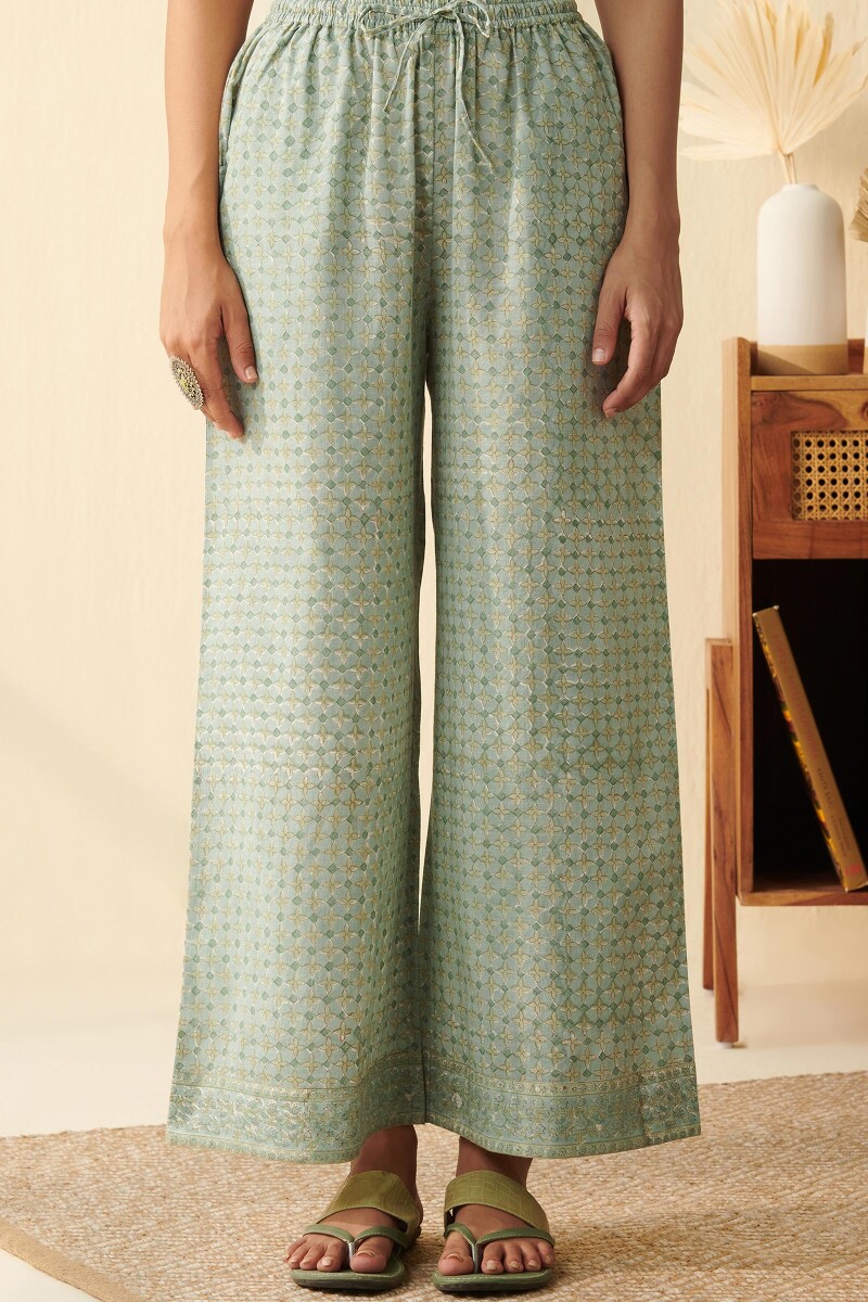 Blue Hand Block Printed Cotton Slub Farsi