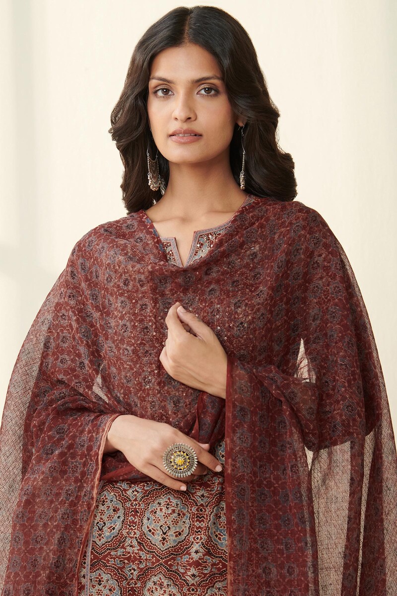 Ajrak Hand Block Printed Kota Dupatta