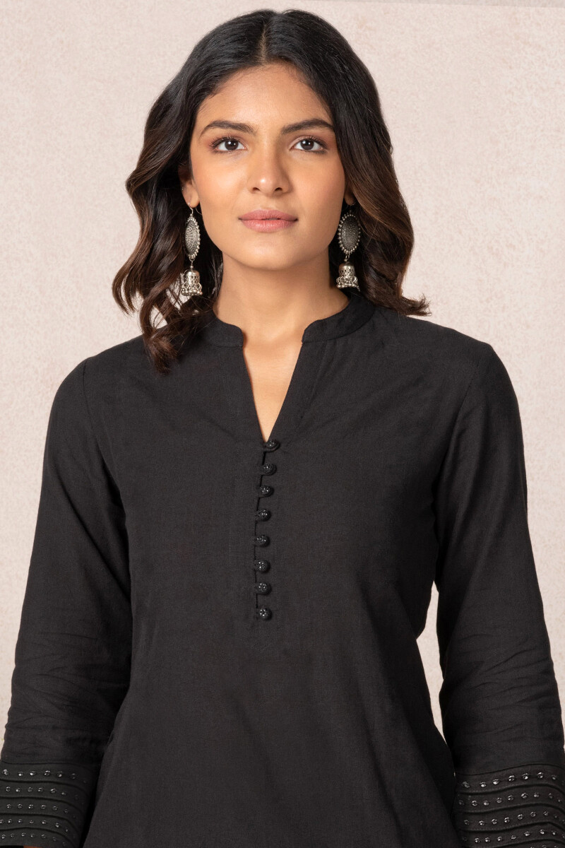 Black Handcrafted Straight Handloom Kurta