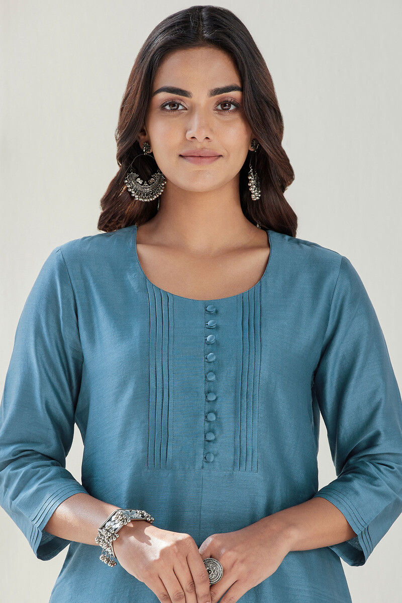 Blue Handcrafted Straight Chanderi Kurta