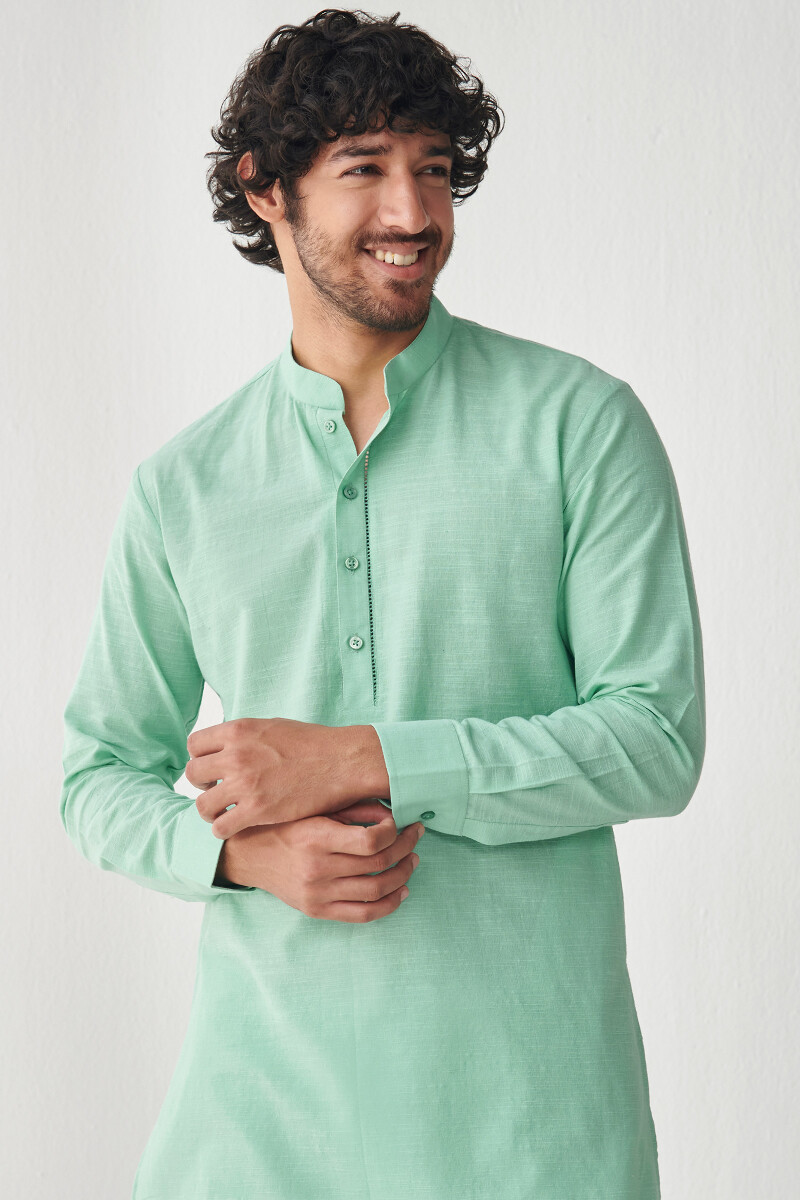 Green Handcrafted Cotton Kurta