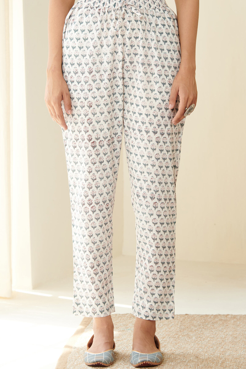 Off-White Hand Block Printed Cotton Pants