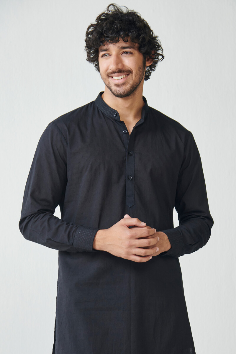 Black Handcrafted Cotton Kurta