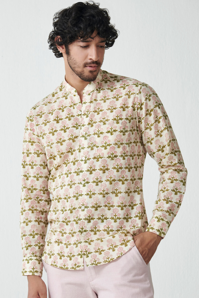 Off-White Hand Block Printed Cotton Shirt