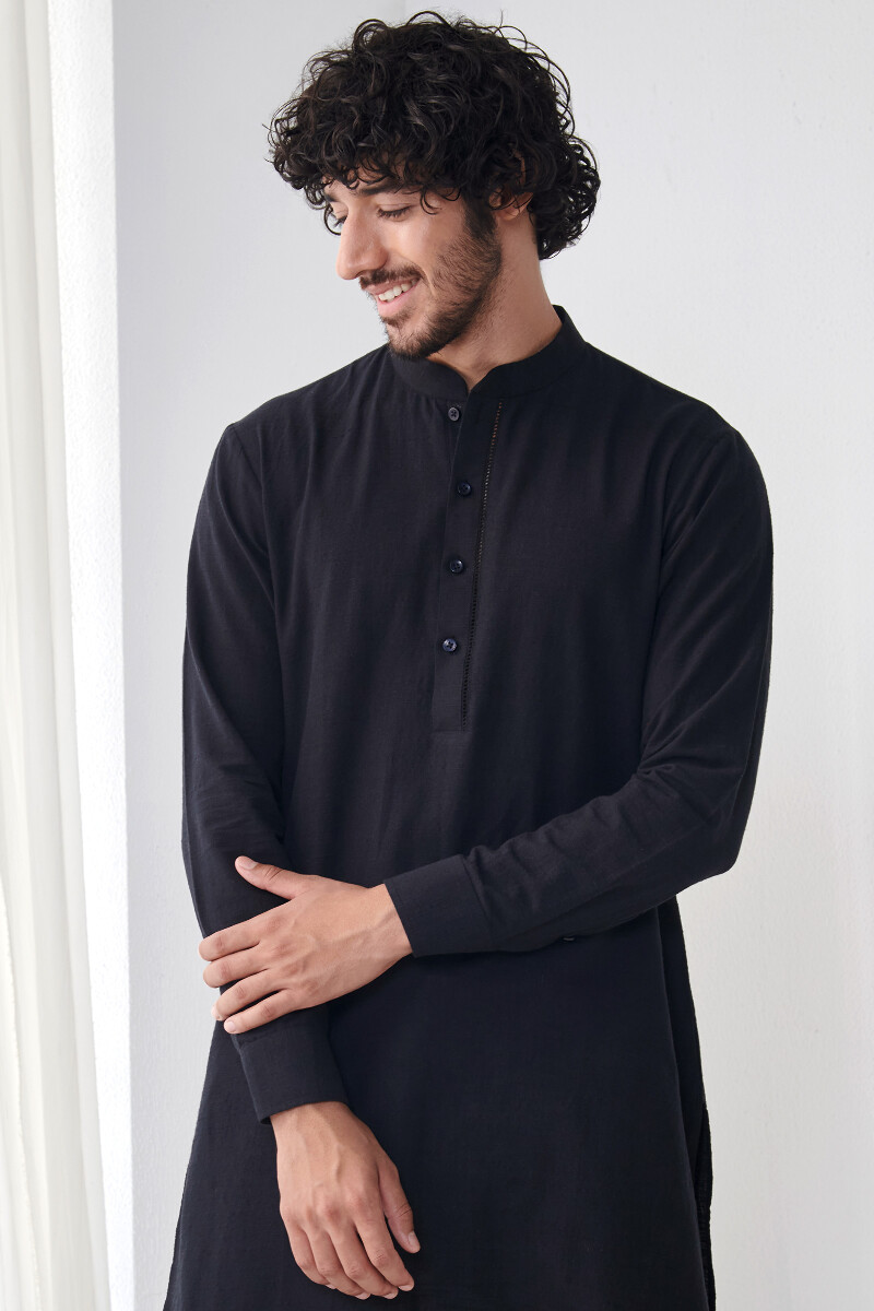 Black Handcrafted Cotton Kurta