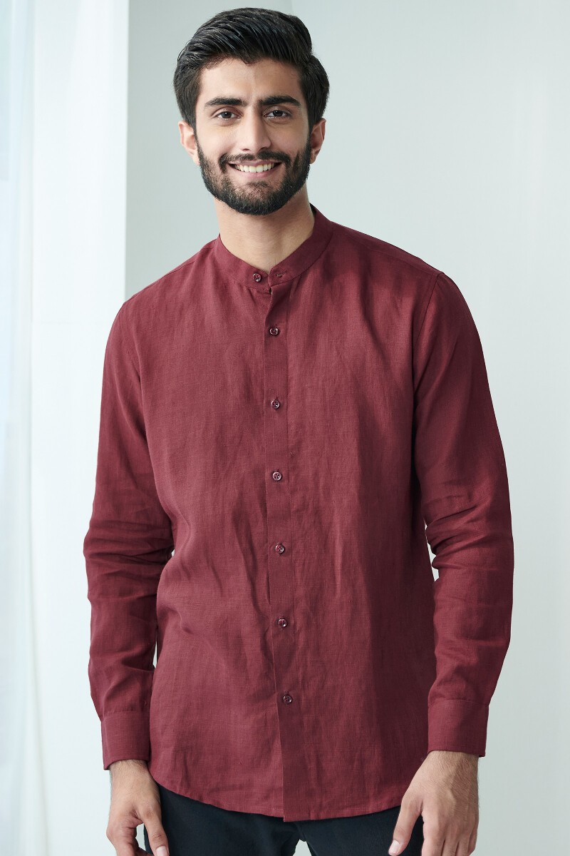 Maroon Handcrafted Linen Shirt