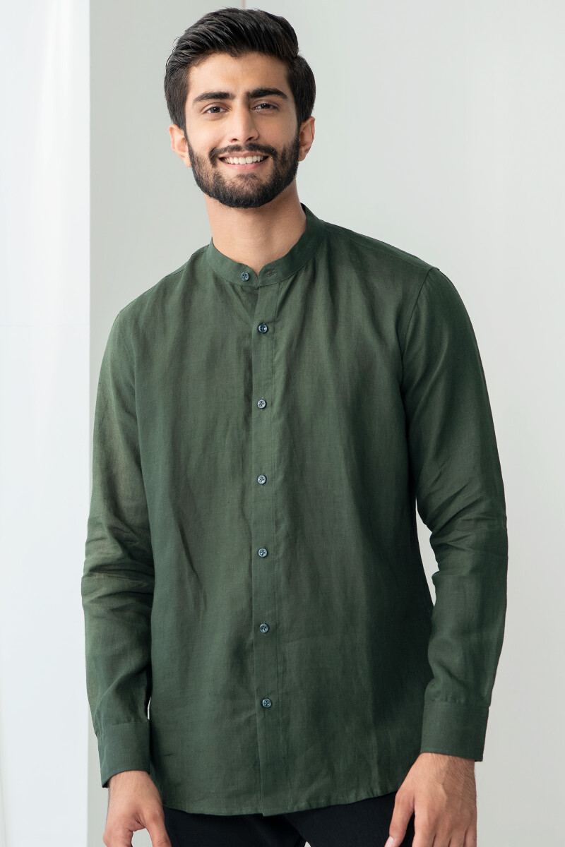Green Handcrafted Linen Shirt