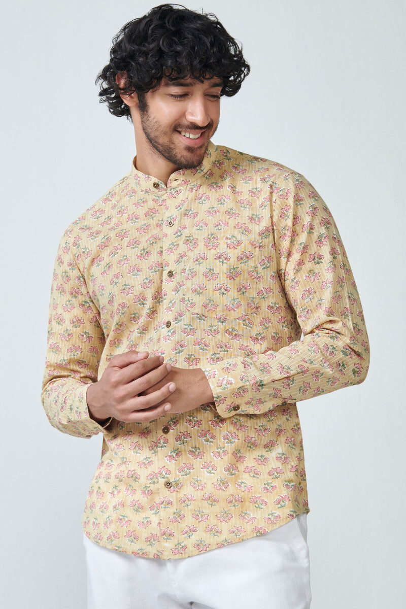 Mustard Hand Block Printed Cotton Shirt