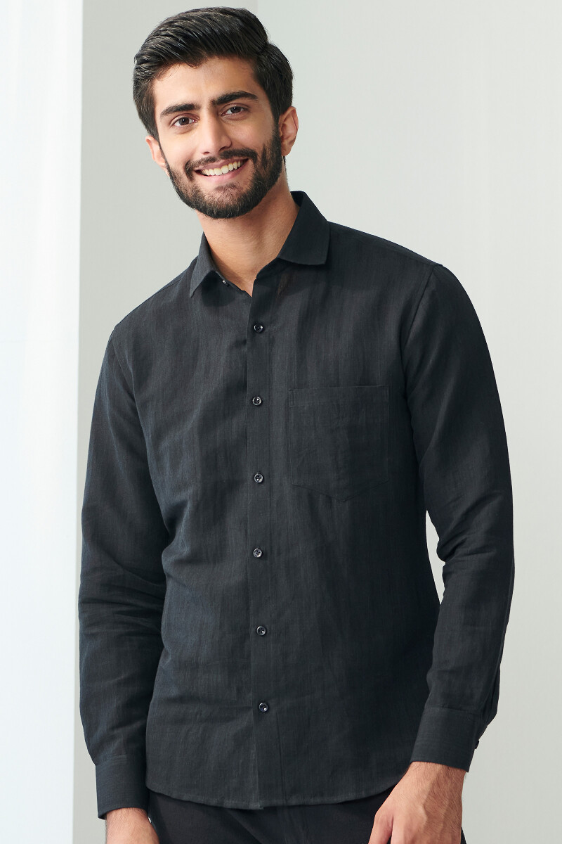 Black Handcrafted Cotton Linen Shirt