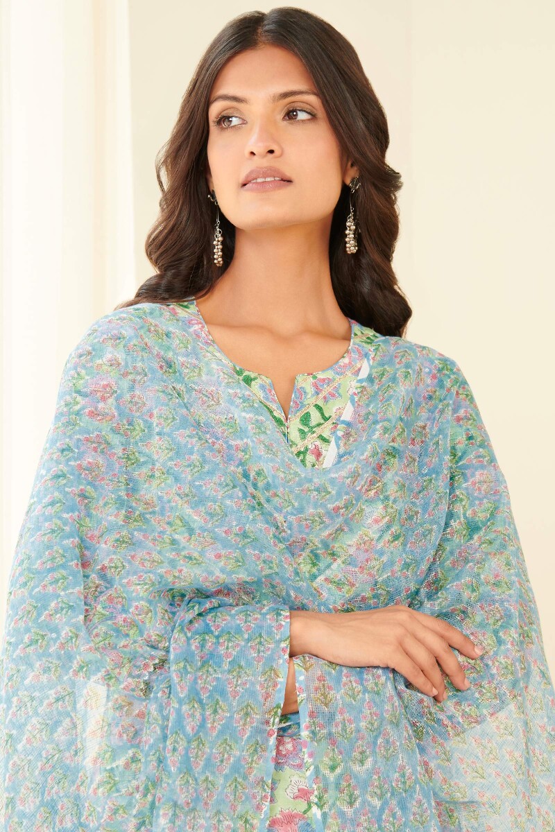 Blue Hand Block Printed Kota Dupatta